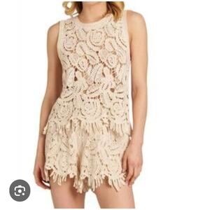 En Crème Cream Crochet Tank Top Shorts Set Women’s One Size Boho Festival Outfit